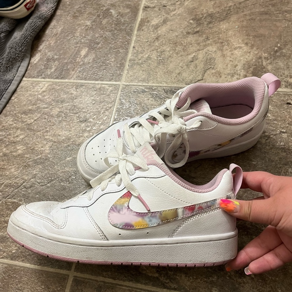 Nike sneakers with purple and pink tie dye lifestyle fashion tennis shoes